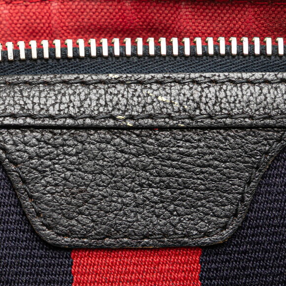 Gucci Black Leather Canvas Blue Shoulder Navy Bag Sherry - Picture 5 of 9